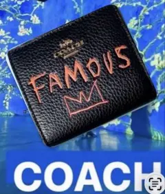 COACHパスキアコラボスナップウォレットブラック黒.二つ折り財布男女兼用.新品