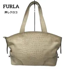 FURLA トートバッグ　白　押しクロコ　本革　レザー