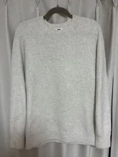【美品】UNIQLO スフレヤーンニット Lサイズ オフホワイト メンズ