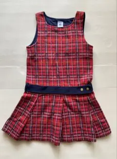 赤 チェック柄 ジャンパースカート　ワンピース　プチバトー