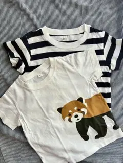80サイズ無印良品Tシャツ2枚レッサーパンダ＆ボーダー