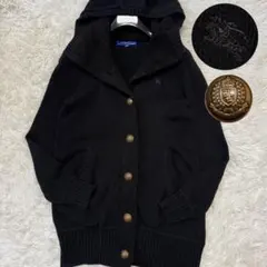 ✨極美品✨バーバリーブルーレーベル ボアカーディガン フード付 ホースロゴ 刺繍