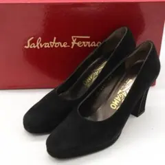 サルヴァトーレフェラガモ パンプス スエード ブラック 6 1/2