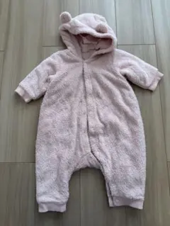 ユニクロ　フリース ピンク フード付きロンパース