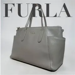 【美品】 FURLAフルラ グレージュ ハンドバッグゴールド金具　シボ皮