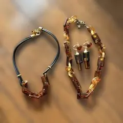 べっ甲風 ネックレス イヤリング 平成レトロ ヴィンテージ セット　チェーン　鎖