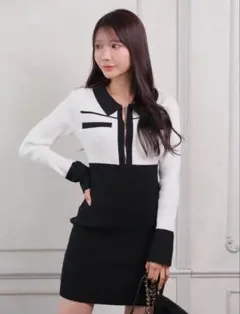 lip service フロントZIPバイカラーニットワンピース