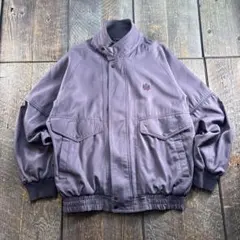 古着　茄子紺　短丈ボンバージャケット　　太アーム　ラグラン　M チェック裏地
