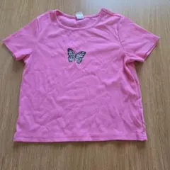 蝶々プリント リブTシャツ ピンクのサムネイル
