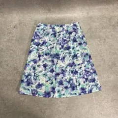 クードシャンス フレアスカート 青紫と緑の花柄 総柄 ボタニカル 36