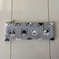 ペンケース スリムポーチ ラミネート フレンチブルドッグ 犬 アイスグレー