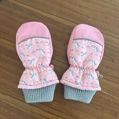 ユニコーン柄ピンクミトン キッズ用