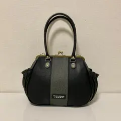 黒とグレーの がま口バッグ 合皮 ハンドメイド