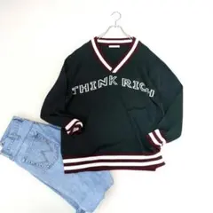 【YUKKAM】Vネックゆったりビックシルエット長袖ニット『F』美品　カレッジ