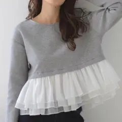 アプワイザーリッシェ♡シアーフリルドッキングニット ブルーグレー
