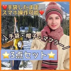手袋 マフラー 帽子 3点セット❤️スマホ操作可❤️赤 防寒具 ニット帽 レッド