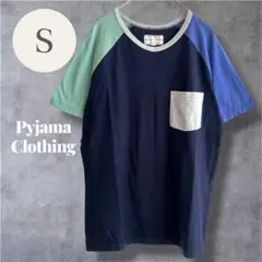 ピジャマクロージング Tシャツ S 紺 マルチ配色 半袖 綿100％ ベルギー製のサムネイル