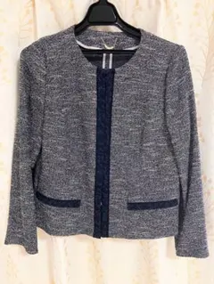 希少46サイズ【美品✨】ローズティアラ ツイードジャケット ノーカラー レース 希少46サイズ【美品✨】ローズティアラ ツイードジャケット ノー