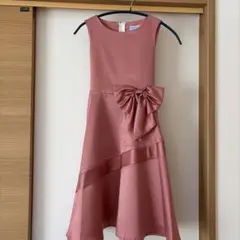 キャサリンコテージ　リボン付きサテンAラインドレス（ピンク）140cm