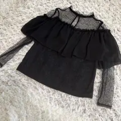 【CAROME. カロミー】黒　レース　トップス　シアー　透け感　ブラック