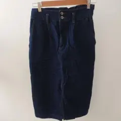 ダークデニム タイトスカート ボタン付き スリット付き 膝下丈