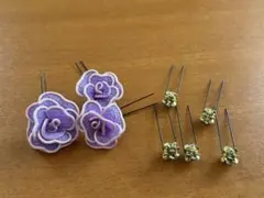花モチーフ ヘアピン 2種セット 紫とゴールド
