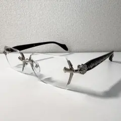 新品 メガネ リムレス シルバー 眼鏡 サングラス 韓国 メタル ラップ