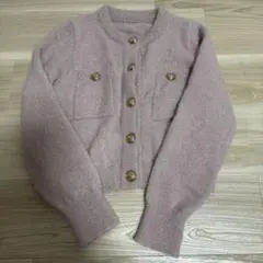 ピンクファーカーディガン 長袖 ボタン付き