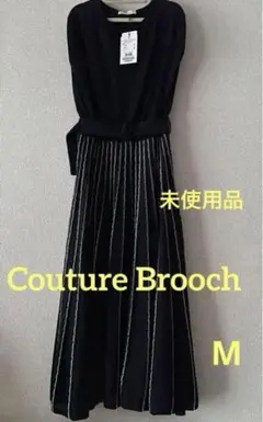 クチュールブローチ　ロングワンピース ニット　ノースリーブ　フレンチ袖　黒