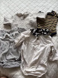 80サイズ 春 冬用ロンパース 4枚セット 中古