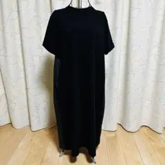 ズーティー 異素材切替 半袖ロングワンピース M 黒