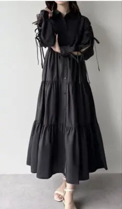 ゆ*り様 mipiarl 袖リボンティアードシャツワンピース Lサイズ