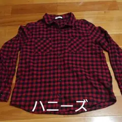 赤×黒チェックシャツ ネルシャツ「Ｌ」替えボタン付き