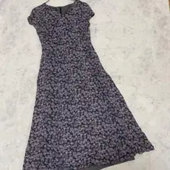 LAURA ASHLEY ワンピース 総柄 花柄 9 M フレア 夏　紫