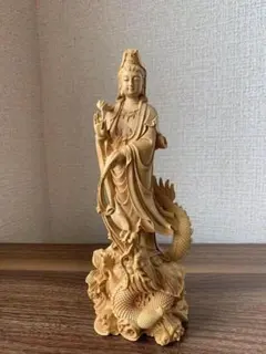 崖柏木製 御龍観音 木彫り仏像 観音様 龍神 開運祈願 招財納福 瑕疵 