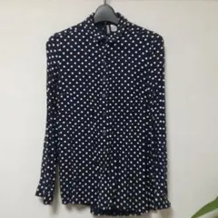 H&M ネイビー ドット柄 長袖シャツ