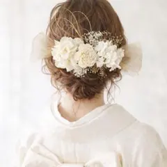 ドライフラワー髪飾り 白ヘッド 成人式 振袖 結婚式 和装洋装 卒業式袴 水引き