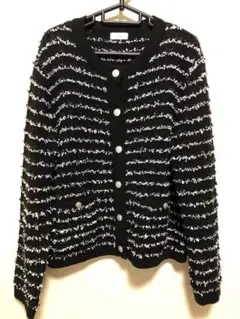 JEUNE MAMAM 黒と白のストライプ 長袖カーディガン L
