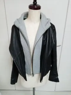 冬セール‼️MoNiLE フード付き黒レザーライダースジャケット