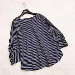 ロートレアモン　ストライプカットソー　ネイビーグレー