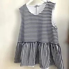 ZARA ペプラム ノースリーブ ストライプ 紺白 美品