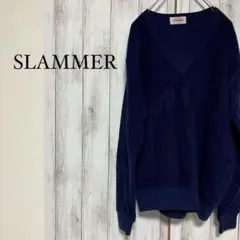 a0163【スラマー マンシングウェア】Vネックニット L ネイビー リブ