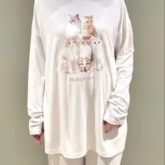 新品　ジェラートピケ　猫　キャット　長袖　セット　ルームウェア　薄いピンク