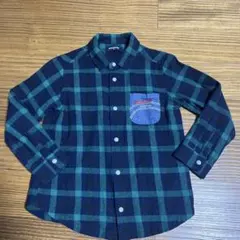 長袖シャツ 120cm 緑と青のチェック柄