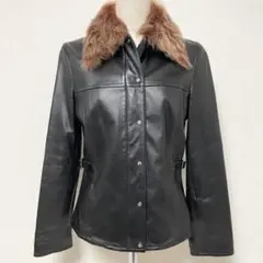 BURBERRY バーバリー ファー レザー ジャケット ブラック 38 美品