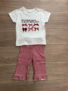 ミコリッド リボンTシャツ プティマイン 七分丈ズボン 赤チェック 110