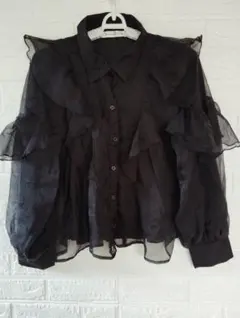 MAJESTIC LEGON オーガンジーブラック長袖ブラウス　サイズM