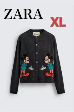 ミッキーマウス刺繍 ダークグレー カーディガン　XL Disney⭐︎ディズニー⭐︎ミッキーニットカーディガン