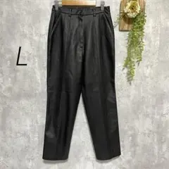 フェイクレザーパンツ スラックス ストレート 手洗い可能 黒 w68