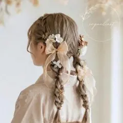 卒業式 髪飾り シャンパン ベージュ／ツインテール リボン 成人式 七五三⑱